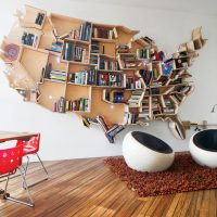 Bookshelves in the shape of a map of Russia