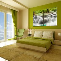 Green color in the bedroom interior