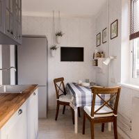 Narrow dining table in a small kitchen