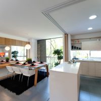 Design of a kitchen-living room with a sliding partition
