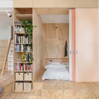 partition with plywood shelves