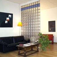 Glass blocks in the interior of a modern living room