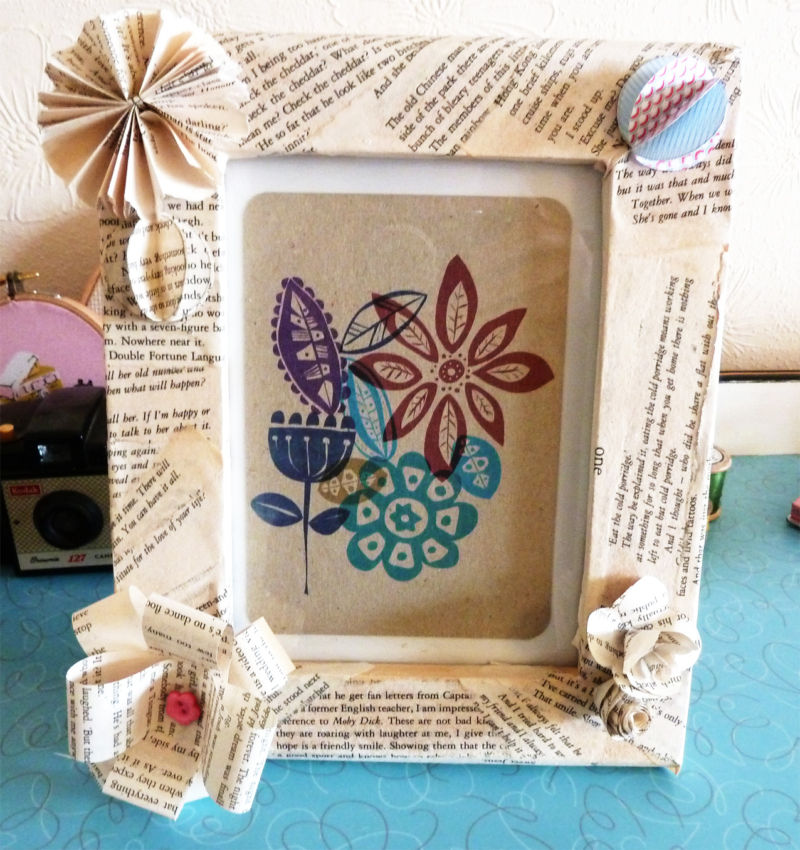 DIY photo frame decoration with a newspaper
