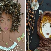 Examples of creating portraits from improvised materials