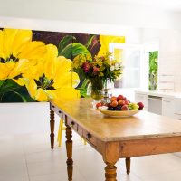 Big yellow flowers on the living room wall