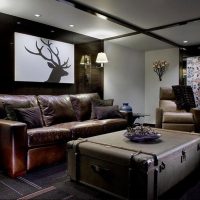 Leather sofa in the living room of a country house