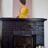 Brick fireplace in black