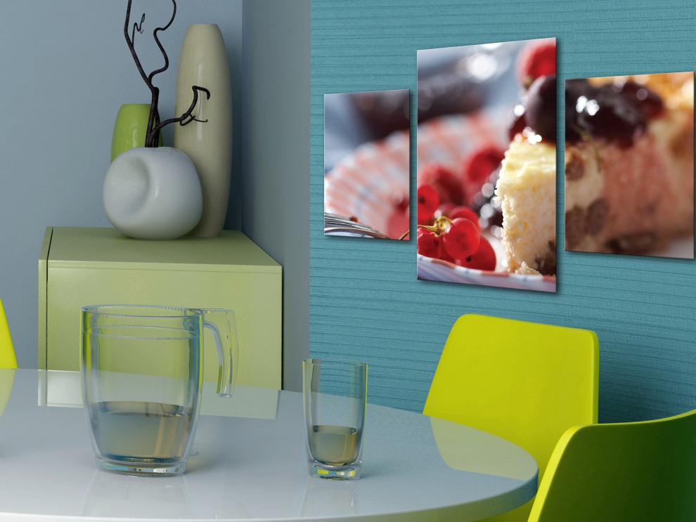 Modular paintings in the interior of a modern kitchen