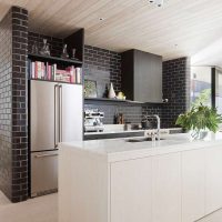 Black brick in the design of the kitchen