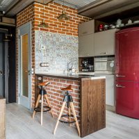 Brickwork in a loft-style studio apartment