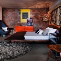 wood and brick in the bedroom interior