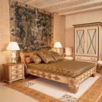 Wooden bed with carved patterns