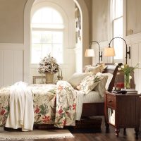 bedroom interior with arched window
