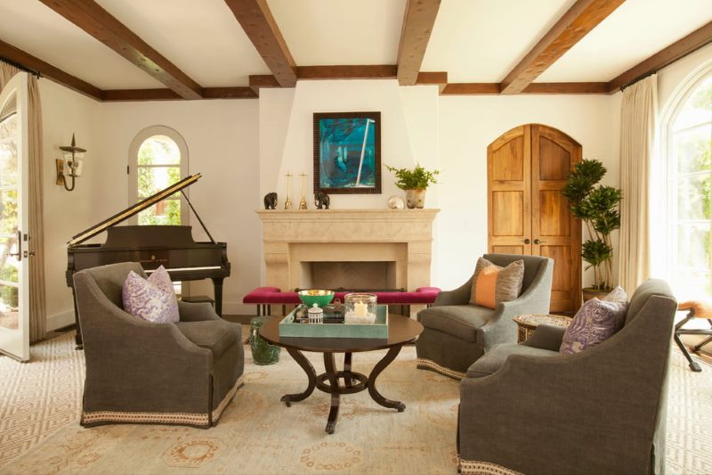 Wooden beams in the living room interior