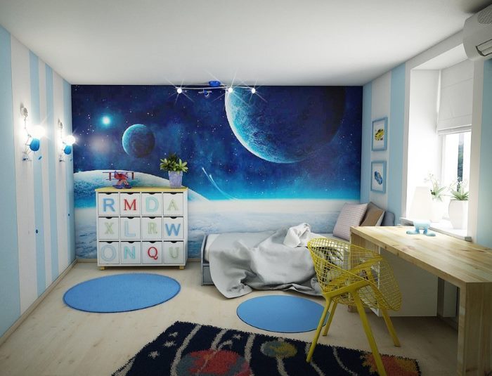 Intérieur de la chambre des enfants de style espace