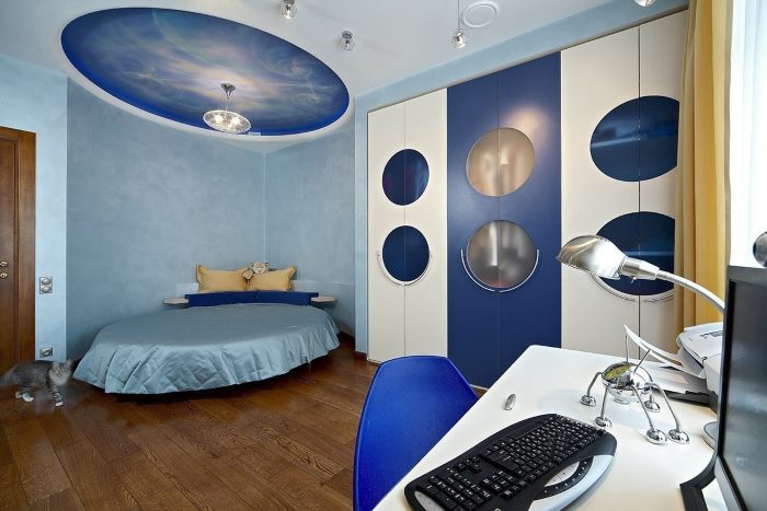 Oval bed in space style bedroom