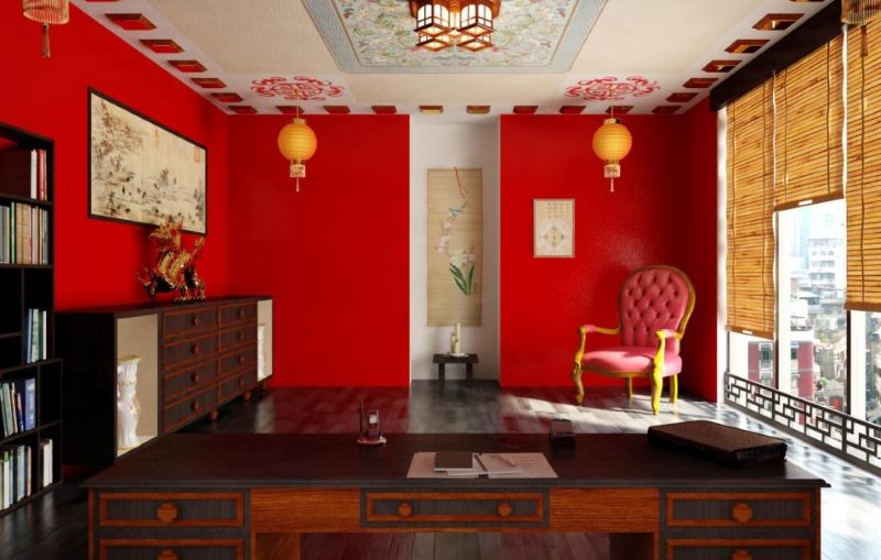 Design dell'armadietto per la casa in rosso