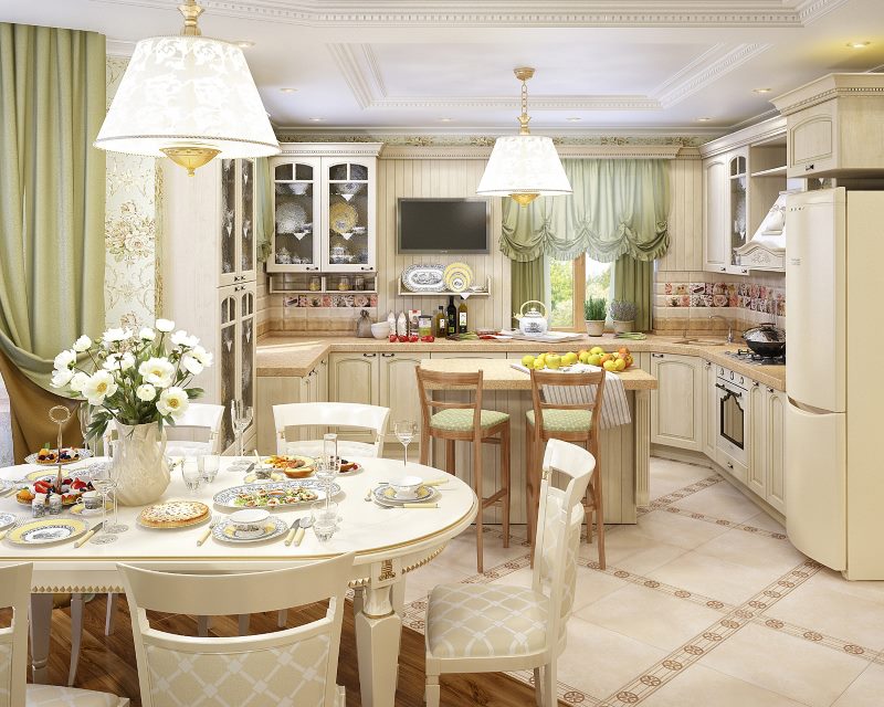 Design of a small kitchen-living room in the style of provence
