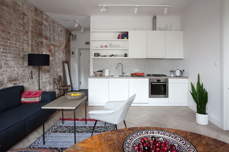 Minimalist style living room kitchen design