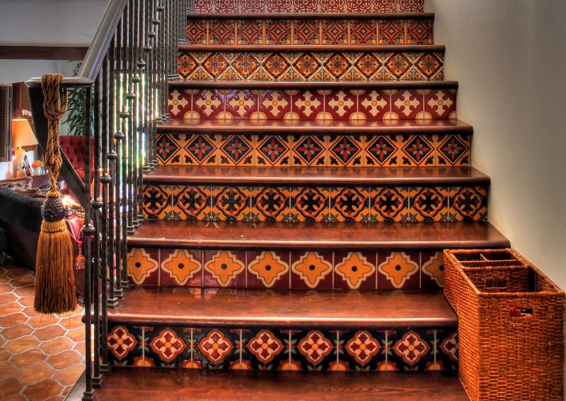 Moroccan mosaic wooden staircase