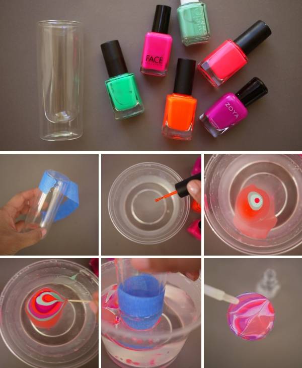 The procedure for decorating glass under the effect of marble using nail polish