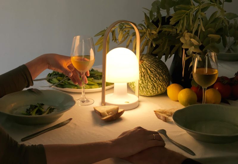 Small portable lamp on the festive table
