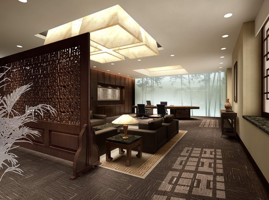 Design a large living room in Chinese traditions