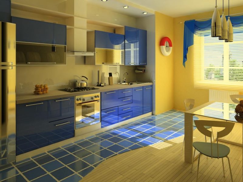 Kitchen set with blue facades