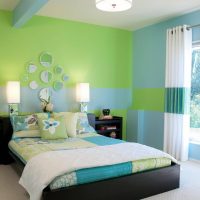 Light green color in the bedroom interior