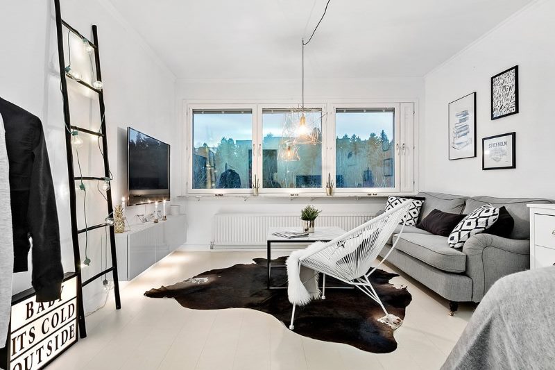 Scandinavian style white living room interior