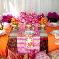 Orange tablecloths on the festive table