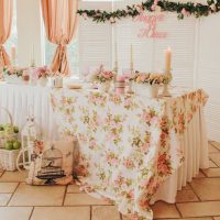 Festive table with a colorful tablecloth