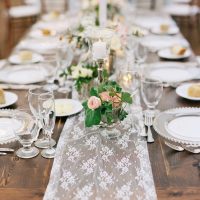 Napkin made of tulle on a wooden table