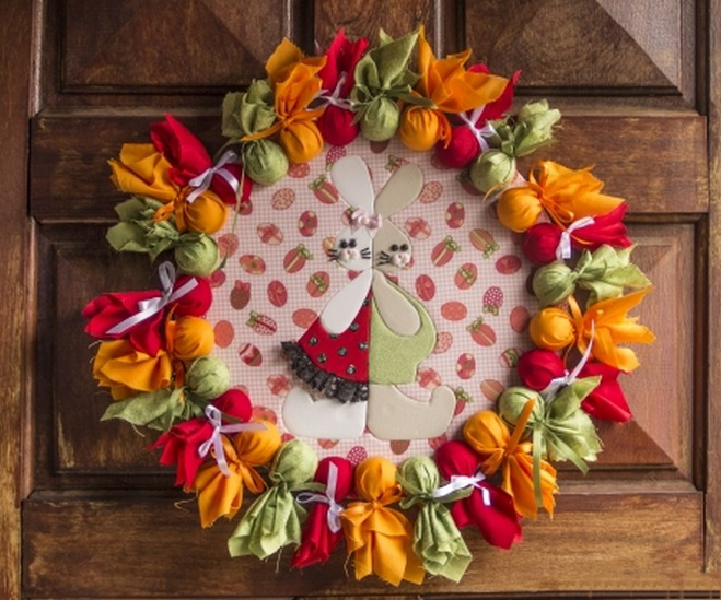 Door decoration with a homemade wreath