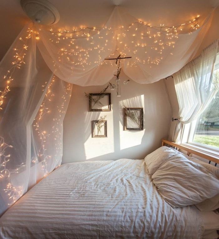 Imitation of the starry sky in the bedroom of a city apartment