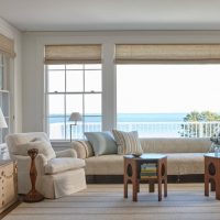 Beige sofa in front of a panoramic window