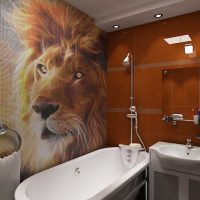 Image d'un lion sur une mosaïque dans la salle de bain