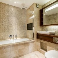 Bathroom design with a large mirror