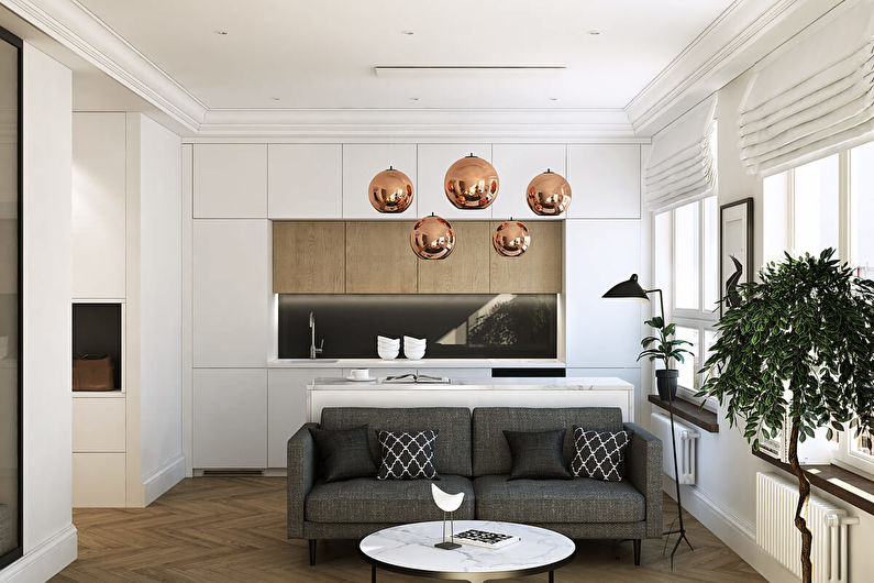 Suite lineare nella cucina-soggiorno di stile moderno