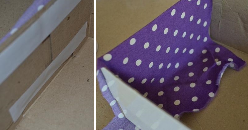 Do-it-yourself pasting a cardboard box with a cloth