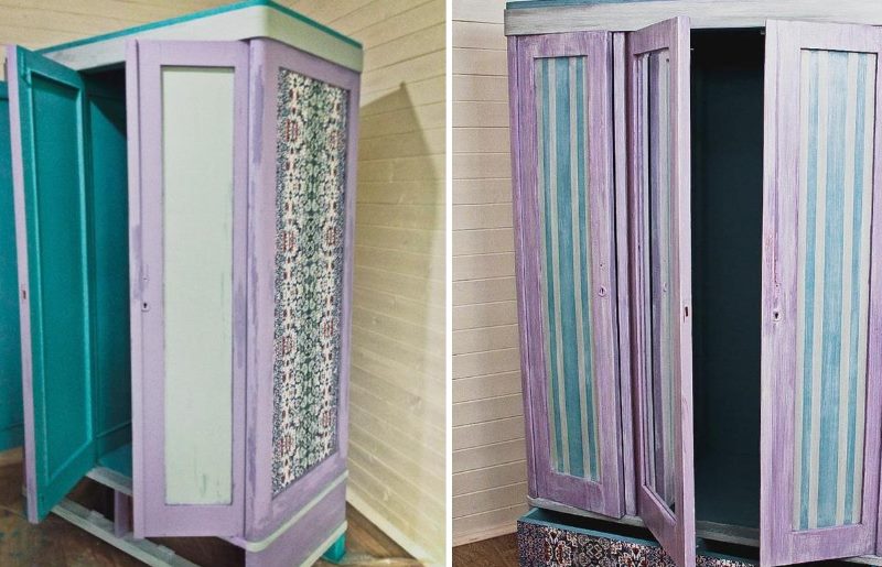 Restoration of an old grandmother's cabinet in mixed media