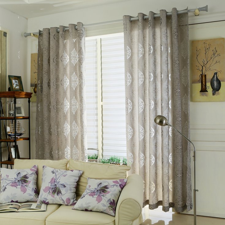 Light gray curtains of direct cut on the living room window