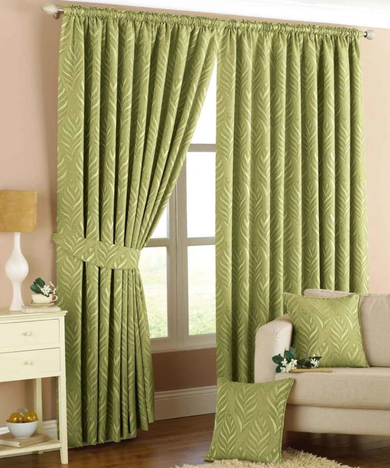 Green textile in the interior of the living room