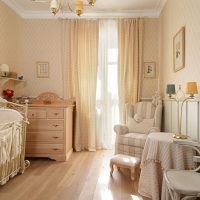 Children's room for the girl in beige color