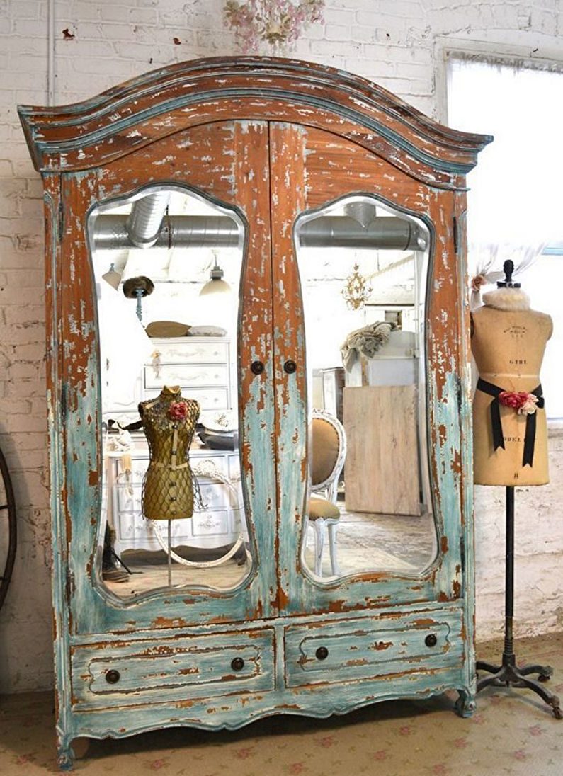 Old shabby wardrobe made of wood before restoration do it yourself