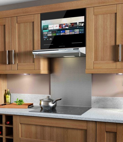 the location of the TV in the kitchen interior