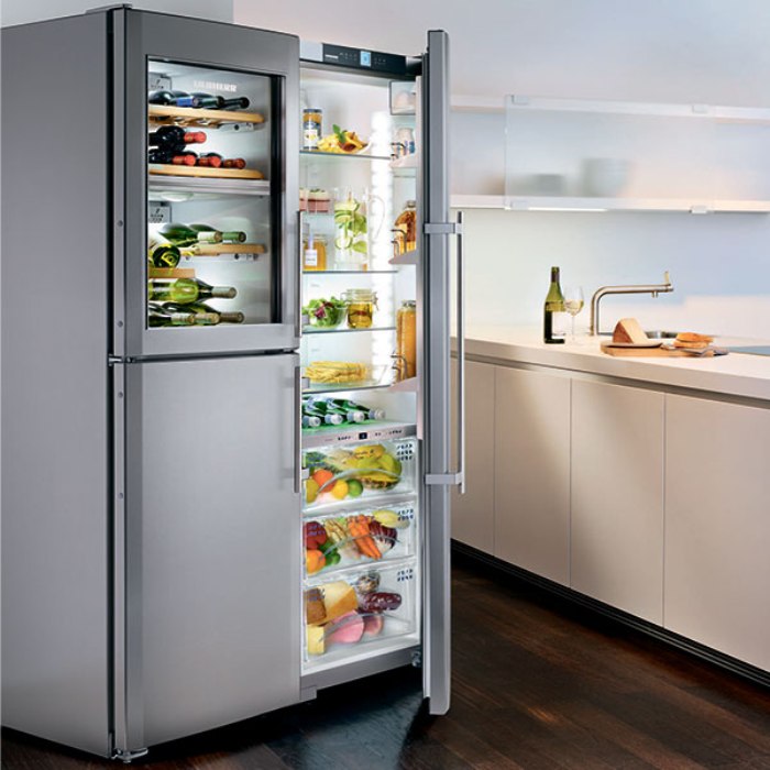 Modern fridge in the kitchen.