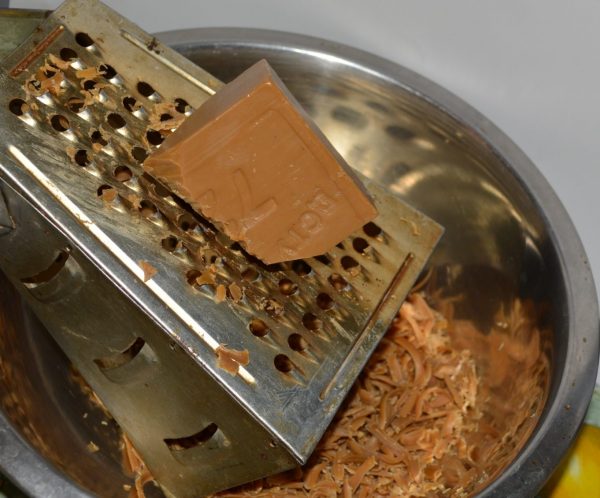 Rub the soap on a grater and dissolve in a water bath