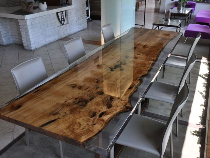 Wood and resin table.
