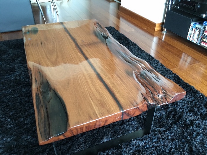 Epoxy filled table.
